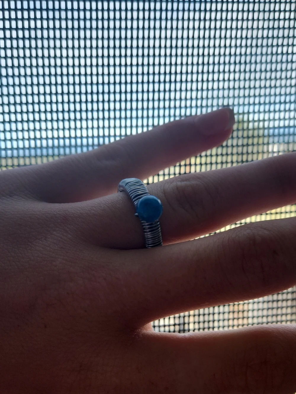 Silver Tone Blue Accent Wire-Wrapped Ring - Unbranded